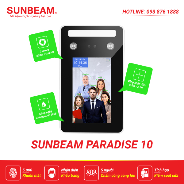 Máy chấm công khuôn mặt Sunbeam Paradise 10